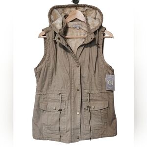 NEW! Victory Outfitters Canvas Utility Vest Removable Hood Sherpa Lining Medium